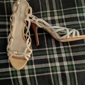 White dollhouse sandals with 3 inch heel